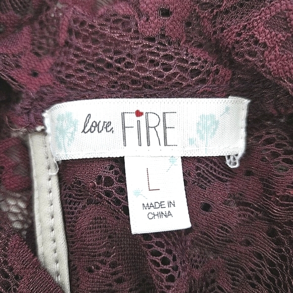 Love Fire Womens Burgundy Mock Neck Floral Lace Sleeveless Cocktail Dress Large - Picture 11 of 13